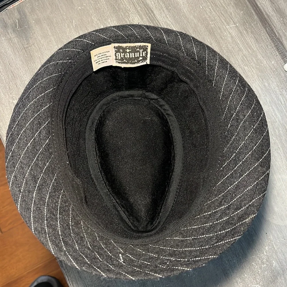 Granule Grey Pinstriped Fedora Hat Wool Blend